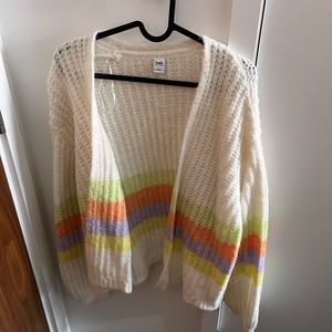 Rainbow strip knit cardigan